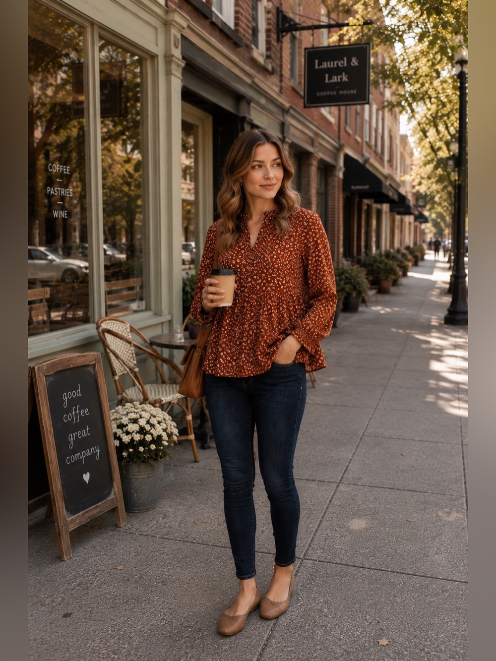 ON 34th Rust Floral Peplum Blouse NWT XS Boho Feminine
